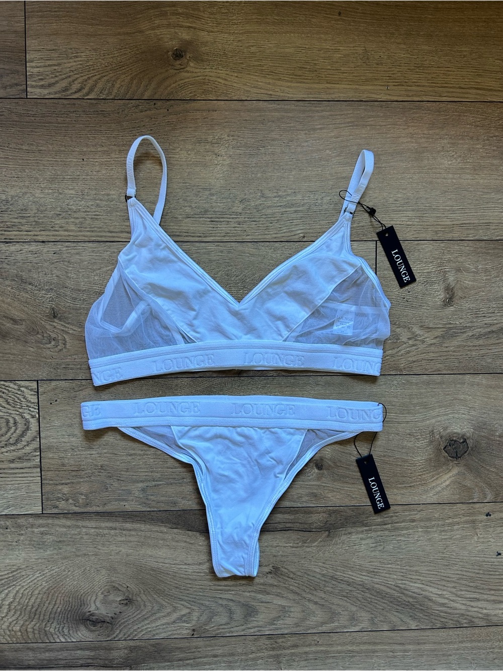 Lounge Underwear NWT Counter Mesh White Bralette & Thong Set